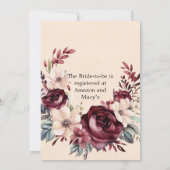 Invitation Bourgogne et crème Rose Fête des mariées (Dos)