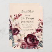 Invitation Bourgogne et crème Rose Fête des mariées (Devant / Derrière)