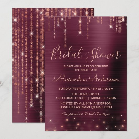 Invitation Bourgogne et Fête des mariées d'or Rose (Devant / Derrière)