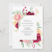 Invitation Bourgogne et Fête des mariées florale (Devant)