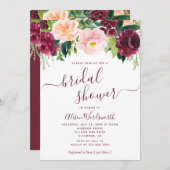 Invitation Bourgogne et Fête des mariées florale (Devant / Derrière)