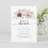 Invitation Bourgogne et Fête des mariées florale rose (Debout devant)
