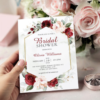 Invitation Bourgogne et Fête des mariées florale rose pâle