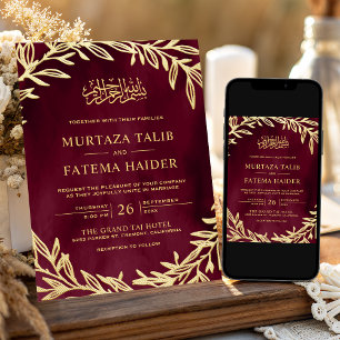 Invitation Bourgogne et Feuille d'or musulman musulman musulm