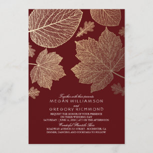 Invitation Bourgogne et Feuilles d'or Mariage de automne Vint