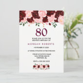 Invitation Bourgogne et fleurs roses 80e anniversaire Invitat (Debout devant)