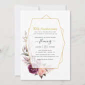 Invitation Bourgogne et Floral Rose 50e Anniversaire (Devant)