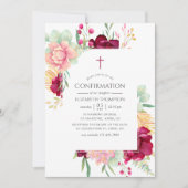 Invitation Bourgogne et Floral rose Confirmation (Devant)