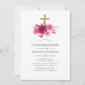 Invitation Bourgogne et floral rose confirmation (Devant)