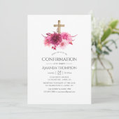 Invitation Bourgogne et floral rose confirmation (Debout devant)