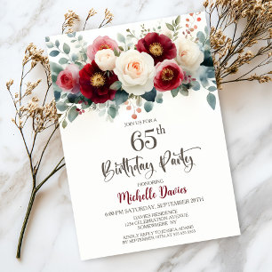 Invitation Bourgogne et Flore blanche 65e fête d'anniversaire