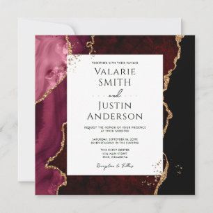Invitation Bourgogne et Gold Agate Mariage en pierre