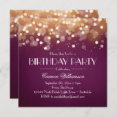 Invitation Bourgogne et Gold Bokeh Lumières Anniversaire Invi (Devant / Derrière)