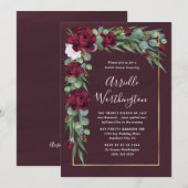 Invitation Bourgogne et Gold Floral Fall Fête des mariées uni (Devant / Derrière)