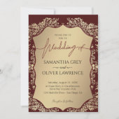 Invitation Bourgogne Et Gold Mariage damassé (Devant)