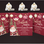 Invitation Bourgogne et ivoire avec Père Noël et ornements<br><div class="desc">Bourgogne et ivoire invitation de fête avec Père Noël et jolies ornements de Noël accrochés au sommet de la carte. Les informations sur les invitations personnalisables pour l'heure, la date, l'emplacement, l'heure de début de la fête et la robe sont incluses avec les informations RSVP. Père Noël se tient debout...</div>