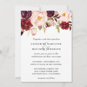 Invitation Bourgogne et Mariage floral rose pâle (Devant)