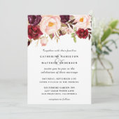 Invitation Bourgogne et Mariage floral rose pâle (Debout devant)