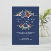 Invitation Bourgogne et Mariage floral rustique de la marine (Debout devant)