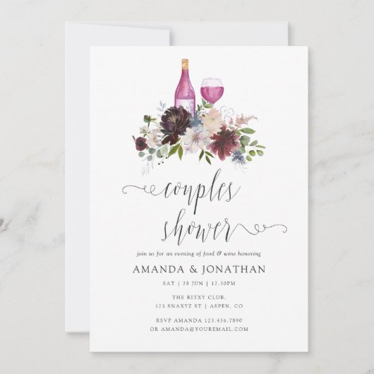 Invitation Bourgogne et marine Couples Douche Dégustation de  (Devant)