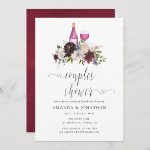Invitation Bourgogne et marine Couples Douche Dégustation de