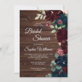 Invitation Bourgogne et marine Fleurs bleues Fête des mariées (Devant)