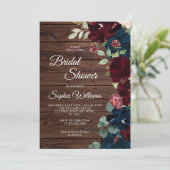 Invitation Bourgogne et marine Fleurs bleues Fête des mariées (Debout devant)