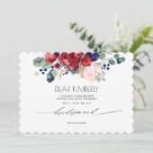 Invitation Bourgogne et marine Flore bleue Soyez ma servante  (Debout devant)