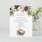 Invitation Bourgogne et marine Peacock Vin à thème Mariage (Debout devant)