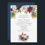 Invitation Bourgogne et marine Peacock Vin à thème Mariage<br><div class="desc">Bordo branché - marsala et bleu marine vin thème faire-part de mariage paon avec des accents de bleu poussiéreux,  rose roux,  prune et or rose avec forêt sauvage de forêt eucalyptus vert.</div>