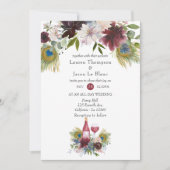 Invitation Bourgogne et marine Peacock Vin à thème Mariage (Devant)