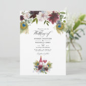 Invitation Bourgogne et marine Peacock Vin à thème Mariage In (Debout devant)