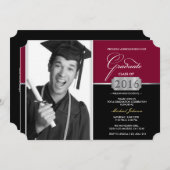 Invitation Bourgogne et Noir Classe moderne de 2016 Graduatio (Devant / Derrière)