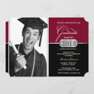 Invitation Bourgogne et Noir Classe moderne de 2018 Graduatio