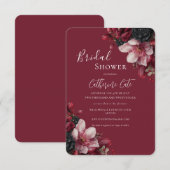 Invitation Bourgogne et Noir Élégant Floral Bridal (Devant / Derrière)
