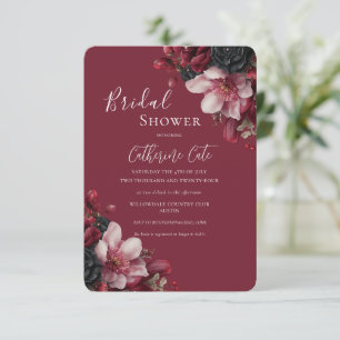 Invitation Bourgogne et Noir Élégant Floral Bridal