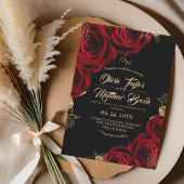 Invitation Bourgogne et noir Rose rouge Mariage Floral