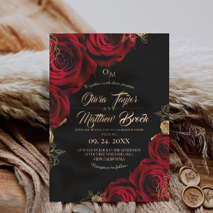 Invitation Bourgogne et noir Rose rouge Mariage Floral