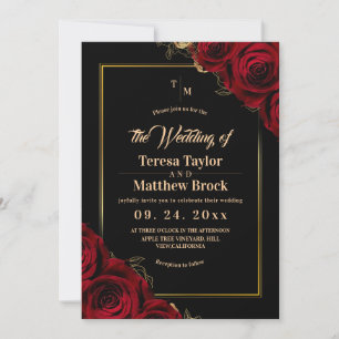 Invitation Bourgogne et noir ⎮ Rose Rouge Mariage Moderne