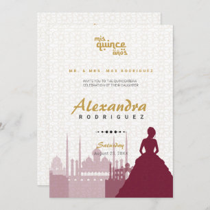 Invitation Bourgogne et or Arabe Quinceañera Photo