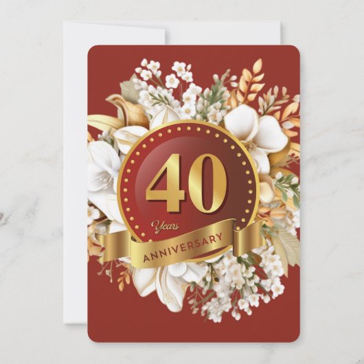Invitation Bourgogne et or Floral 40e anniversaire Mariage (Dos)