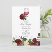 Invitation Bourgogne et or Floral Vins à thème Fête des marié (Debout devant)