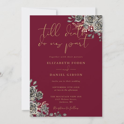 Invitation Bourgogne Et Or Gothique Rose Mariage Floral (Devant)