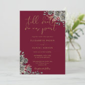 Invitation Bourgogne Et Or Gothique Rose Mariage Floral (Debout devant)