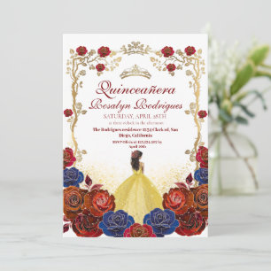 Invitation Bourgogne et Or Quinceanera Beauté & et le meille