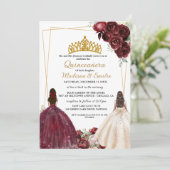 Invitation Bourgogne et papillon ivoire Twin Quinceanera (Debout devant)