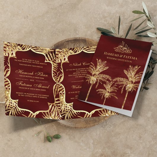 Invitation Bourgogne et Parties scintillant d'or Date Palm Mu