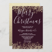 Invitation Bourgogne et Parties scintillant d'or Joyeux Noël (Devant / Derrière)