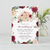 Invitation Bourgogne et Pêche Floral Citrouille Mariage (Debout devant)