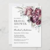 Invitation Bourgogne et Plum Fall Fête des mariées florale (Devant)